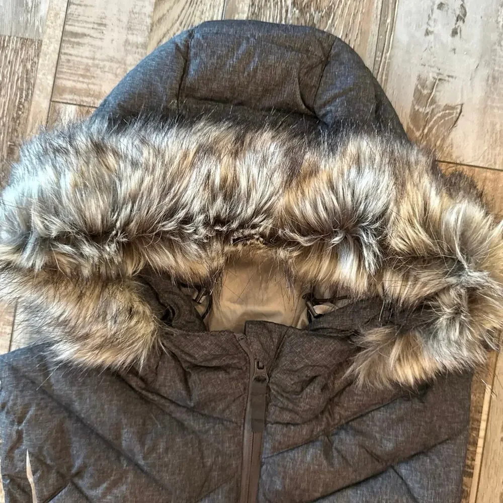 Eddie Bauer Womens Down Quilted Puffer Zip Vest Detachable‎ Faux Fur Hood Sz XS